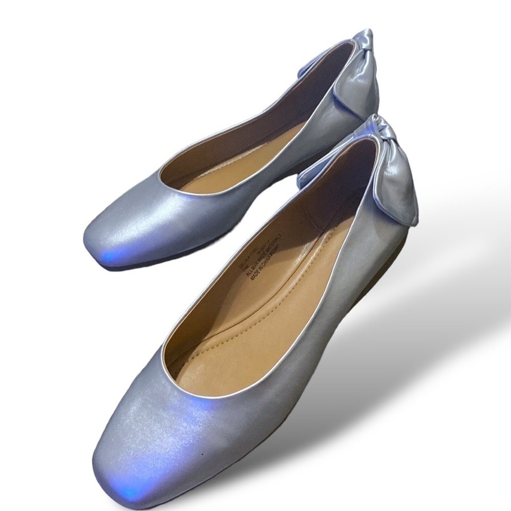 COMFORT VIEW Metallic Silver Ballet Flat Back Bow